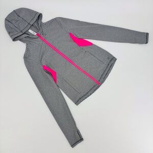 90 Degree by Reflex Grey & White Striped Girls' Hoodie with Pink Accents, 10